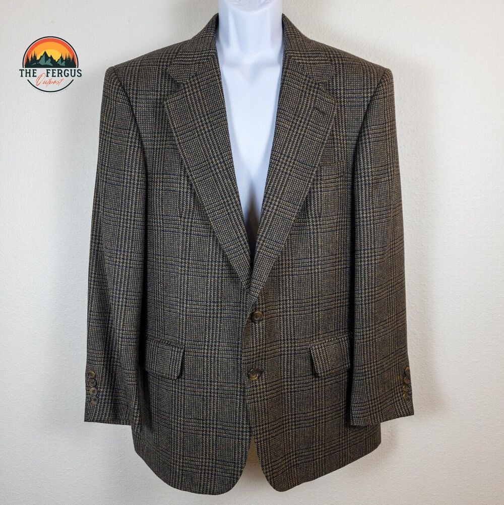 Oscar De La Renta Brown Plaid HeritageCharm 100% Wool Blazer Sport Coat Size 42R